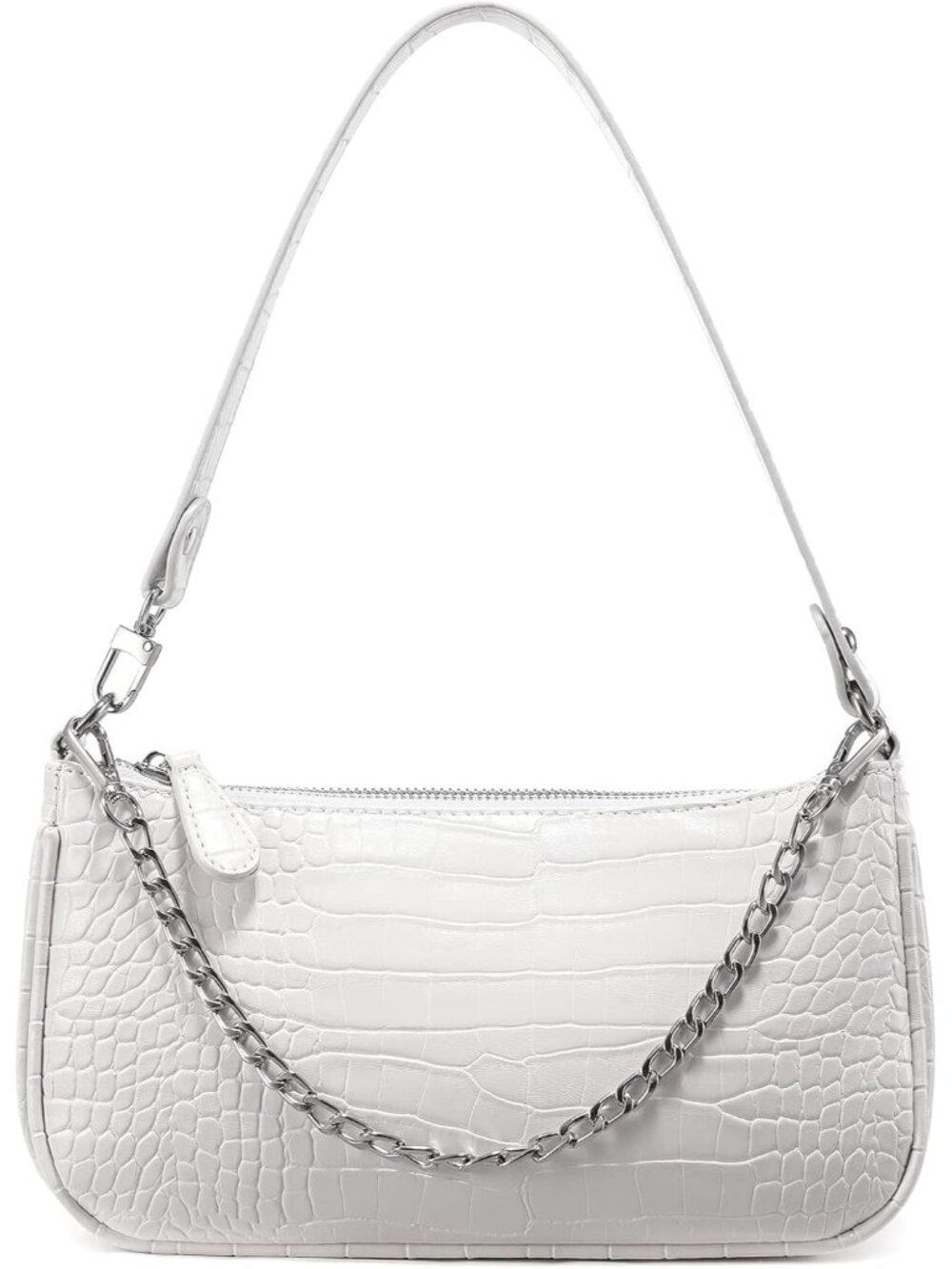 Women’s White Crocodile Pattern Shoulder Bag Small Chain Handbag Clutch Purse